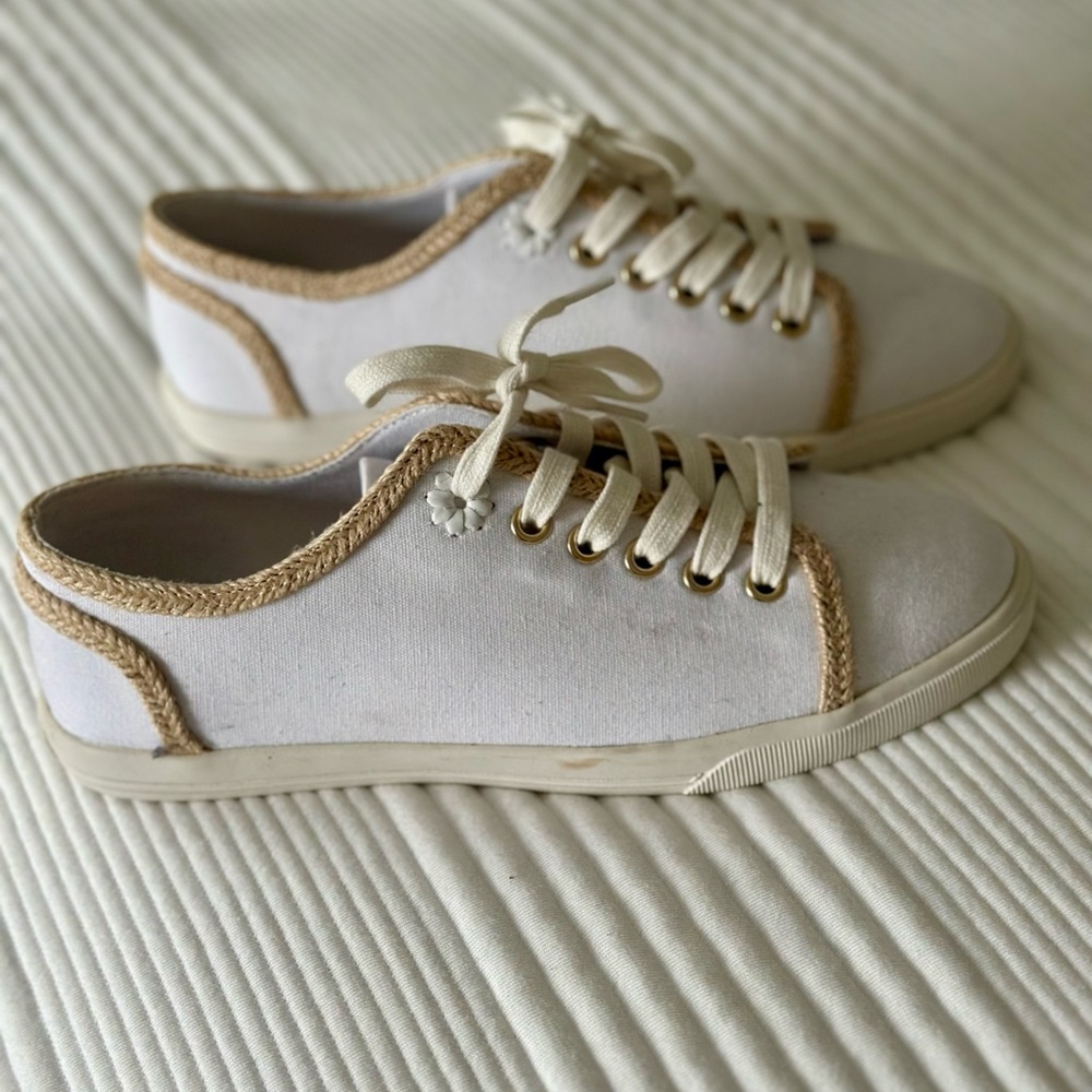 White and Tan Canvas Sneakers